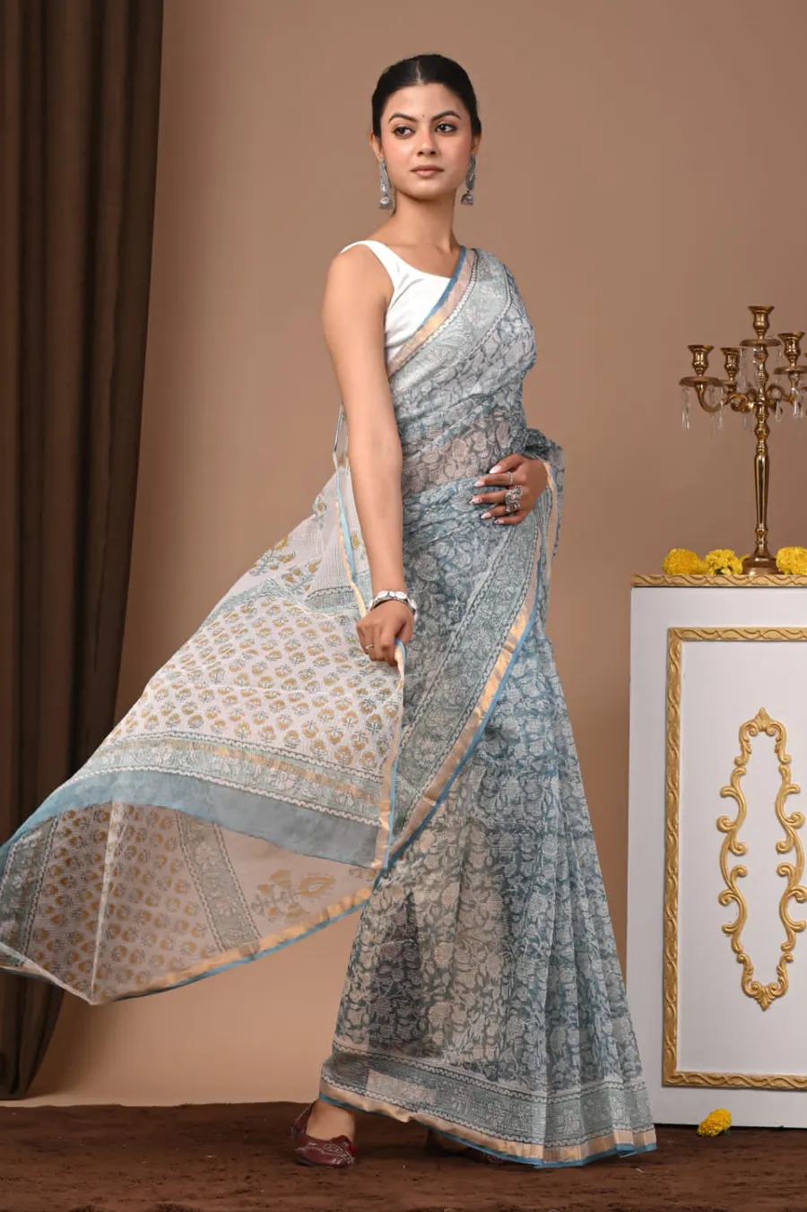 Traditional Bagru Print Kota Sarees